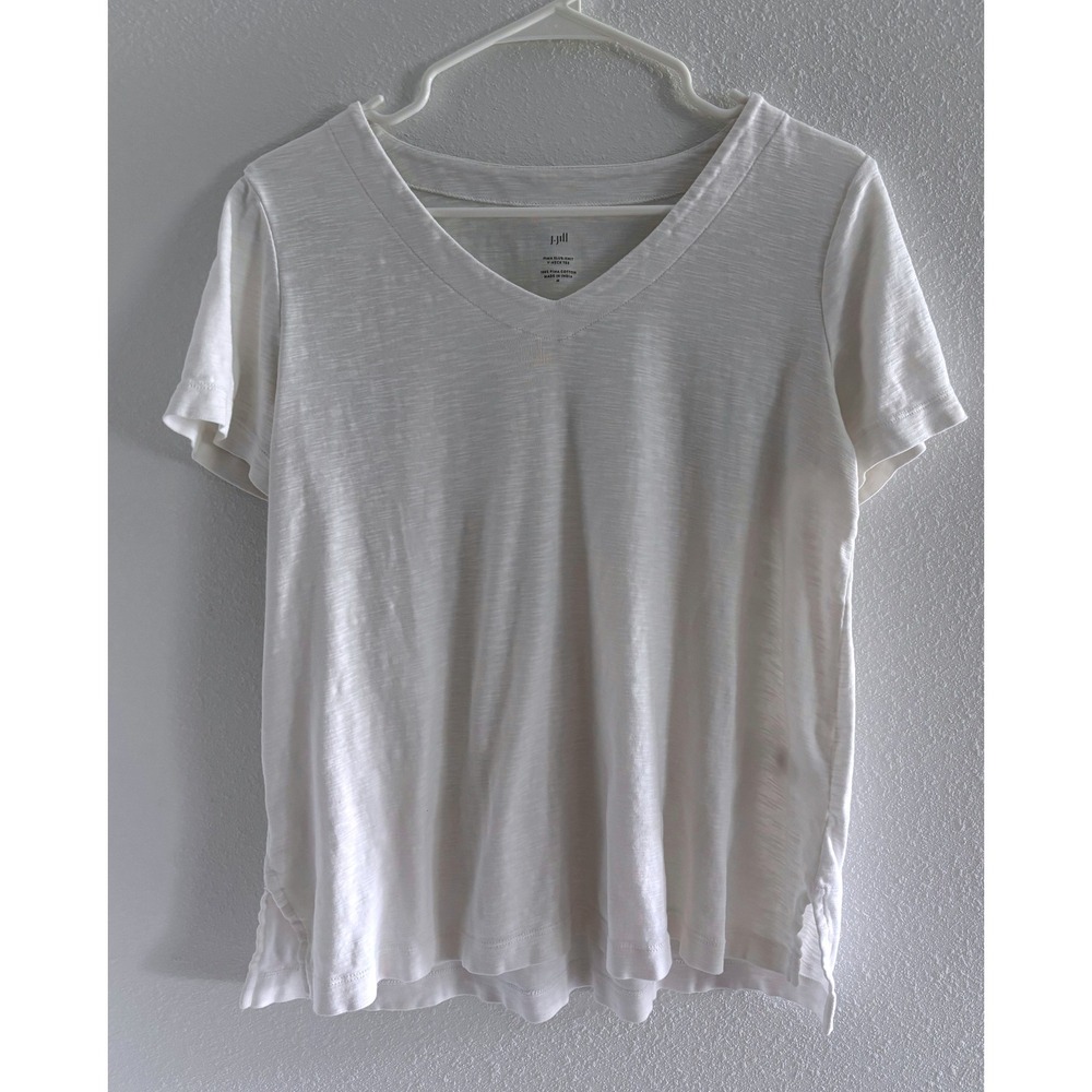 J Jill Top Womens Medium White Pima‎ Cotton Minimalist Capsule Luxury Travel